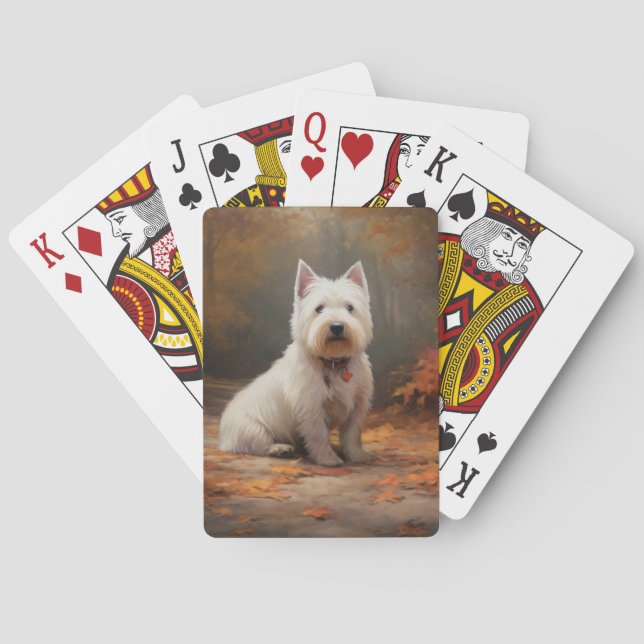 West Highland White Terrier in Autumn Leaves Fall Poker Cards (Back)