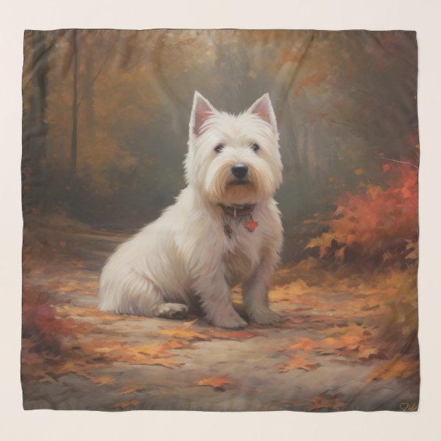 West Highland White Terrier in Autumn Leaves Fall Scarf (Front)