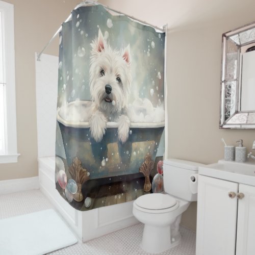 West Highland White Terrier In Bathtub  Shower Curtain