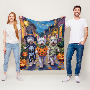 West Highland White Terrier In Halloween Costumes Fleece Blanket