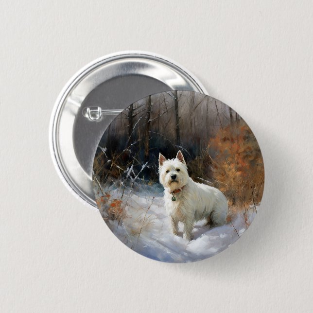 West Highland White Terrier Let It Snow Christmas Button (Front & Back)