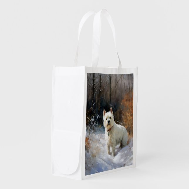 West Highland White Terrier Let It Snow Christmas Grocery Bag (Front Side)