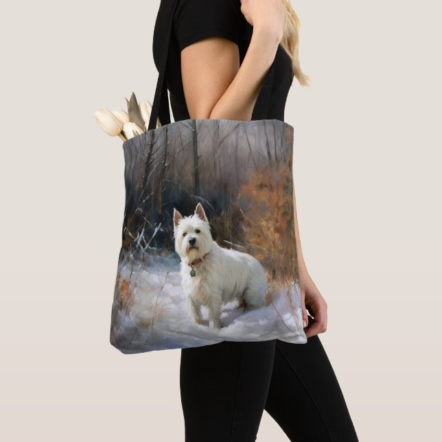 West Highland White Terrier Let It Snow Christmas Tote Bag (Close Up)