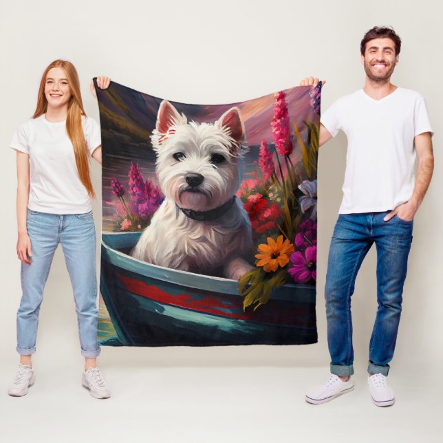 West Highland White Terrier on Boat Fleece Blanket (In Situ)
