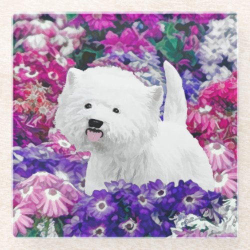 West Highland White Terrier Painting Dog Art Glass Coaster