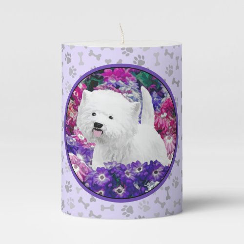 West Highland White Terrier Painting Dog Art Pillar Candle