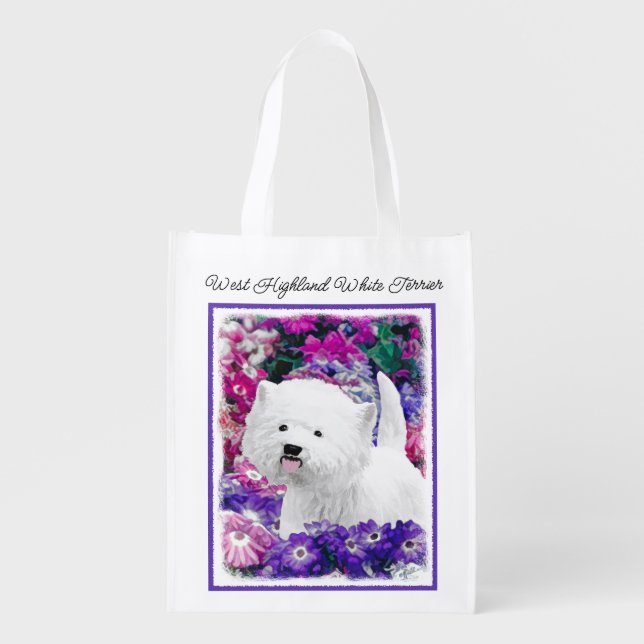 West Highland White Terrier Painting Dog Art Reusa Grocery Bag (Front)