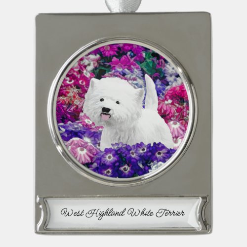 West Highland White Terrier Painting Dog Art Silve Silver Plated Banner Ornament