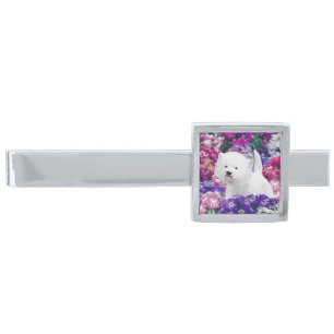 West Highland White Terrier Painting Dog Art Silver Finish Tie Bar