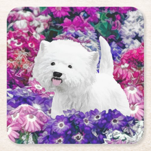 West Highland White Terrier Painting Dog Art Square Paper Coaster