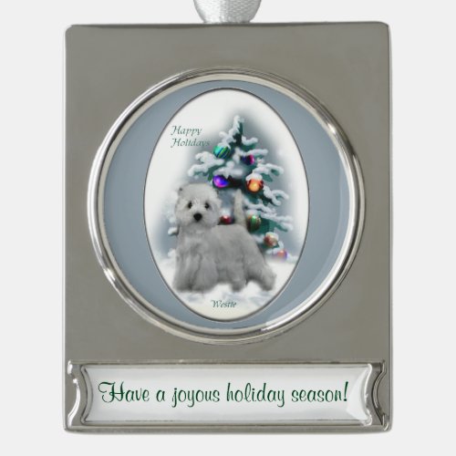 West Highland White Terrier Personalized Christmas Silver Plated Banner Ornament