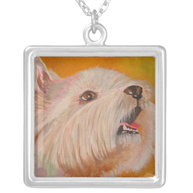 West Highland White Terrier Portrait Silver Plated Necklace (Front)