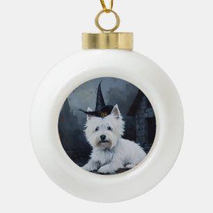 West Highland White Terrier Pumpkin Halloween Ceramic Ball Christmas Ornament