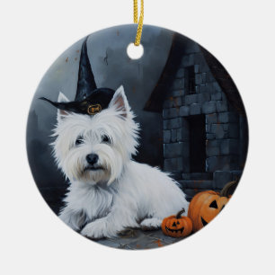 West Highland White Terrier Pumpkin Halloween Ceramic Ornament