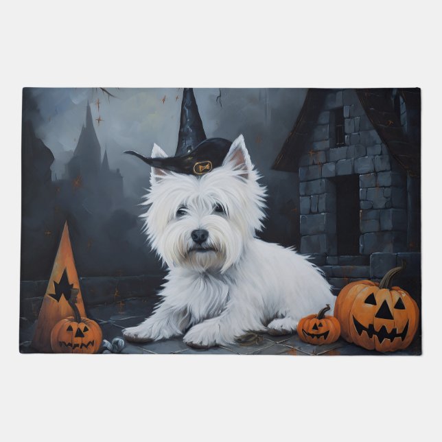 West Highland White Terrier Pumpkin Halloween  Doormat (Front)