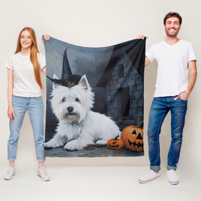 West Highland White Terrier Pumpkin Halloween  Fleece Blanket (In Situ)