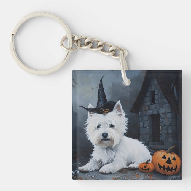 West Highland White Terrier Pumpkin Halloween  Keychain (Front)