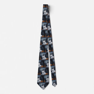 West Highland White Terrier Pumpkin Halloween Neck Tie