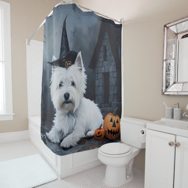 West Highland White Terrier Pumpkin Halloween  Shower Curtain (In Situ)