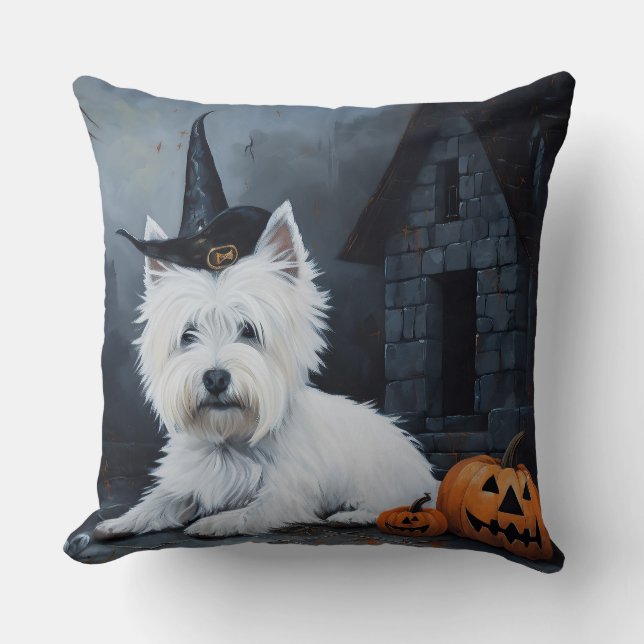 West Highland White Terrier Pumpkin Halloween  Throw Pillow (Front)