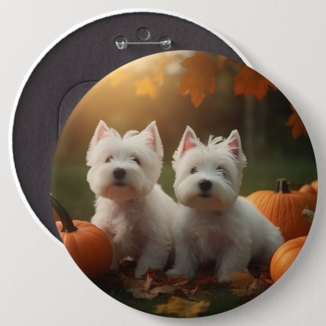 West Highland White Terrier Puppy Autumn Pumpkin Button (Front & Back)