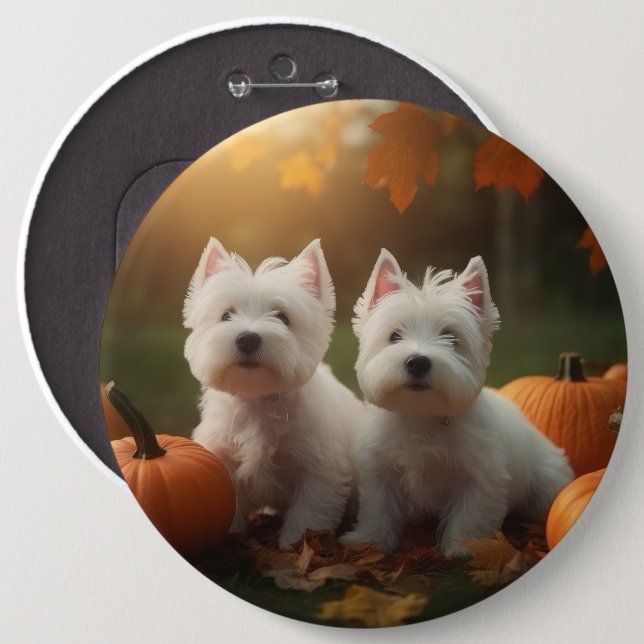 West Highland White Terrier Puppy Autumn Pumpkin Button (Front & Back)