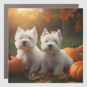 West Highland White Terrier Puppy Autumn Pumpkin Car Magnet