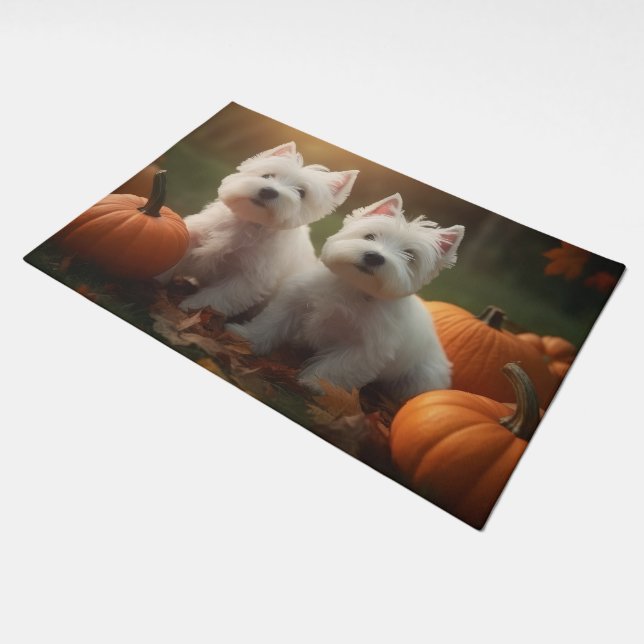 West Highland White Terrier Puppy Autumn Pumpkin Doormat (Angled)