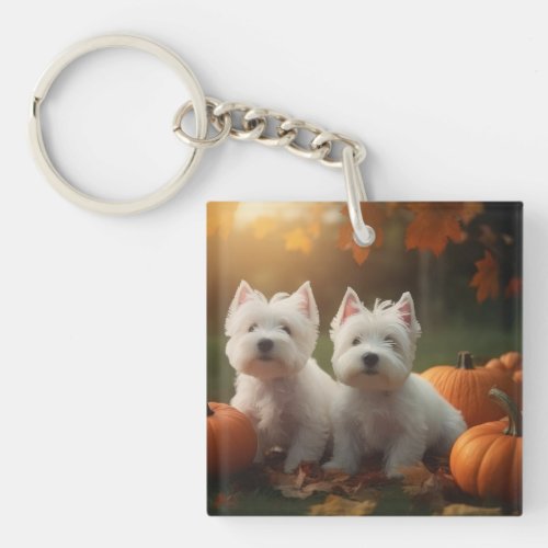 West Highland White Terrier Puppy Autumn Pumpkin Keychain