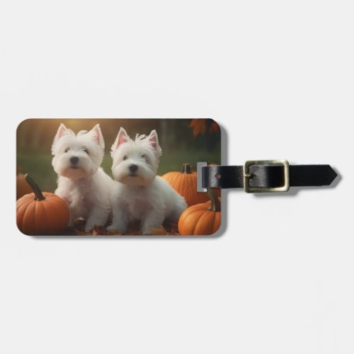 West Highland White Terrier Puppy Autumn Pumpkin Luggage Tag