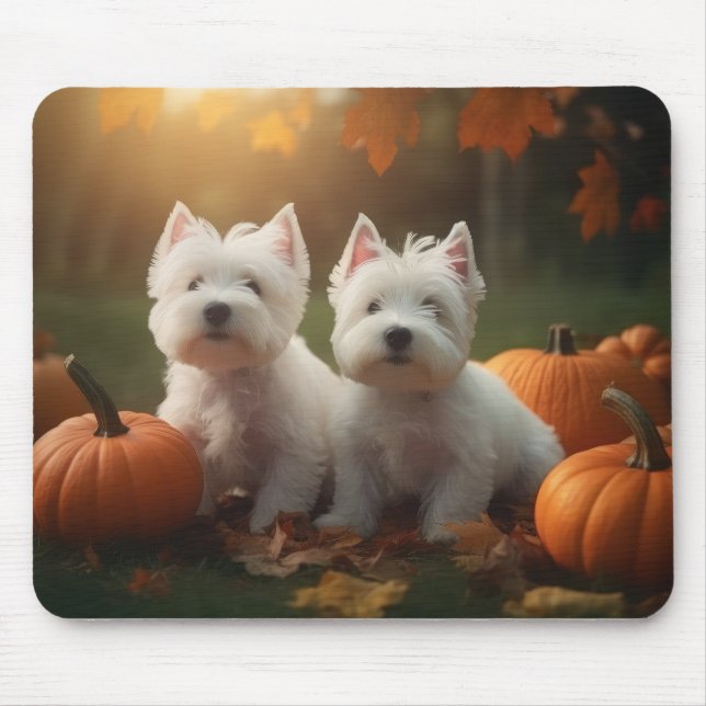 West Highland White Terrier Puppy Autumn Pumpkin Mouse Pad (Front)