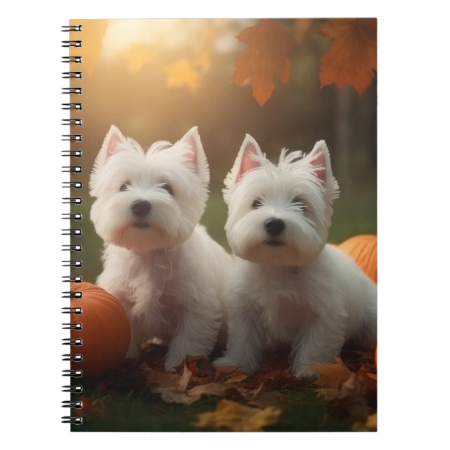West Highland White Terrier Puppy Autumn Pumpkin Notebook (Front)