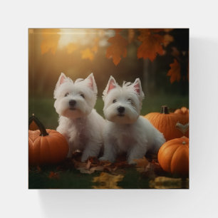 West Highland White Terrier Puppy Autumn Pumpkin Paperweight