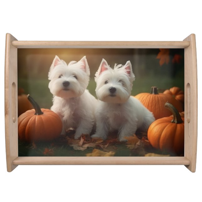 West Highland White Terrier Puppy Autumn Pumpkin Serving Tray (Front)