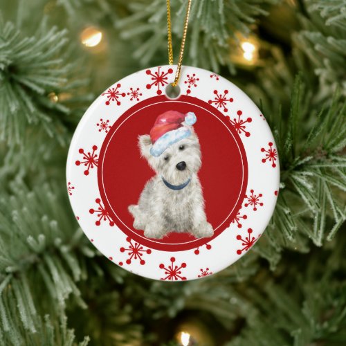 West Highland White Terrier Red Snowflake Ceramic Ornament