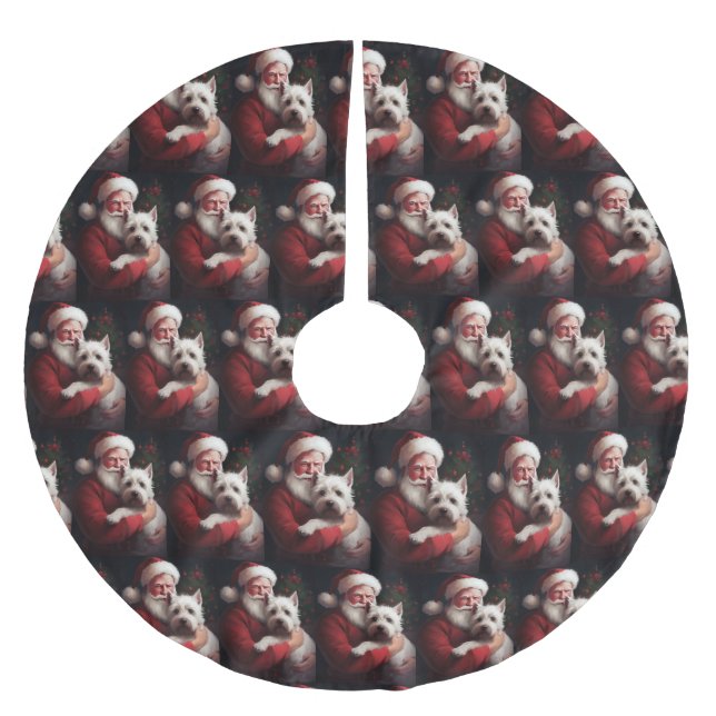 West Highland White Terrier Santa Claus Christmas Brushed Polyester Tree Skirt (Front)