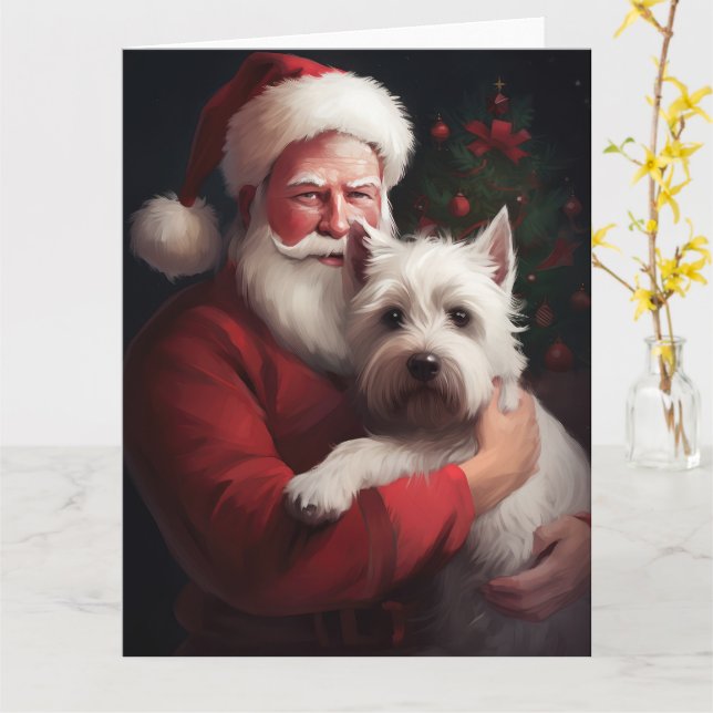 West Highland White Terrier Santa Claus Christmas Card (Yellow Flower)