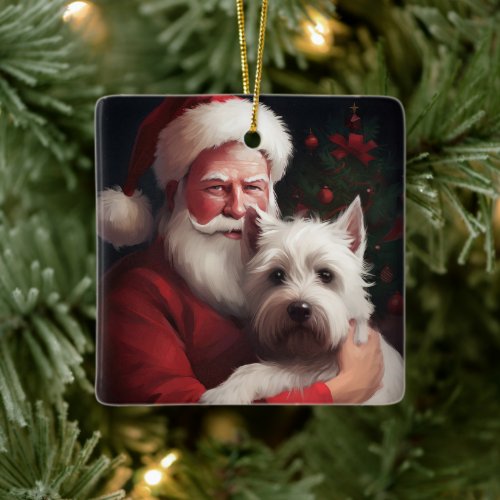 West Highland White Terrier Santa Claus Christmas Ceramic Ornament