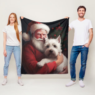 West Highland White Terrier Santa Claus Christmas Fleece Blanket