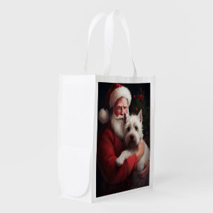 West Highland White Terrier Santa Claus Christmas Grocery Bag