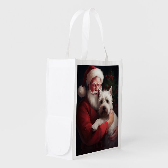 West Highland White Terrier Santa Claus Christmas Grocery Bag (Front Side)