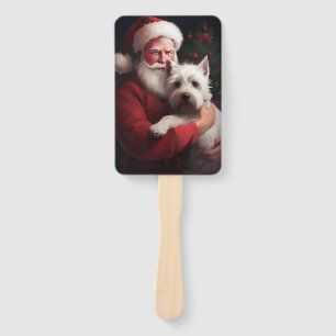West Highland White Terrier Santa Claus Christmas Hand Fan