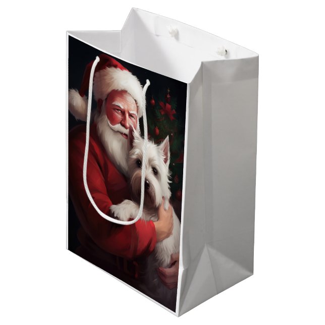 West Highland White Terrier Santa Claus Christmas Medium Gift Bag (Front Angled)
