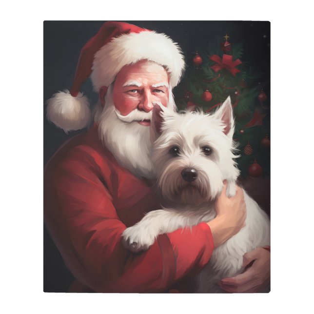 West Highland White Terrier Santa Claus Christmas Metal Print (Front)
