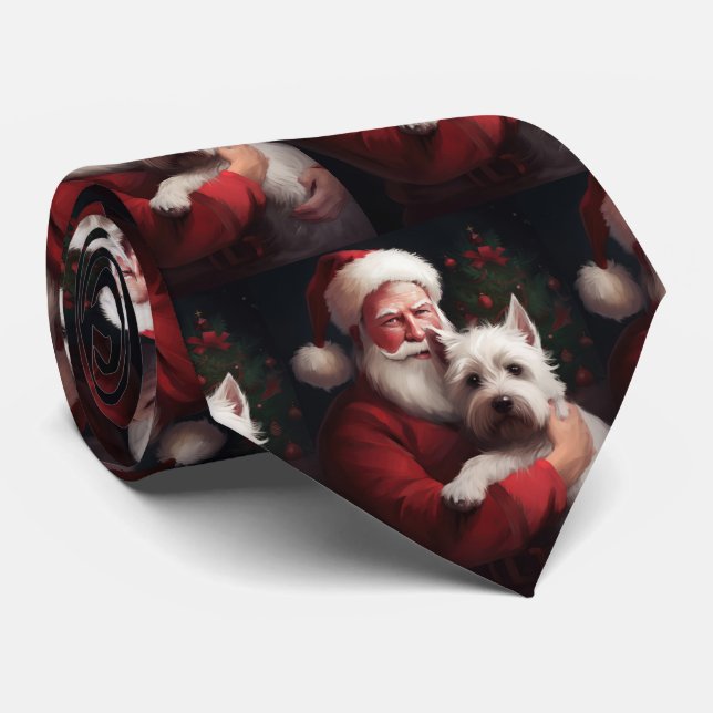West Highland White Terrier Santa Claus Christmas Neck Tie (Rolled)