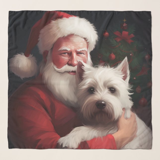 West Highland White Terrier Santa Claus Christmas Scarf (Front)