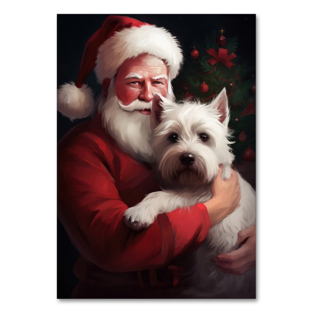 West Highland White Terrier Santa Claus Christmas Table Number (Front)