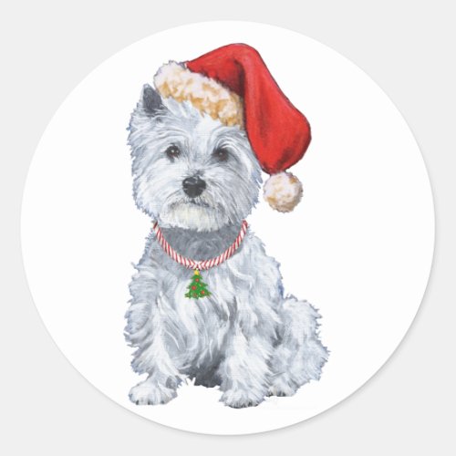 West Highland White Terrier Santa Claus Classic Round Sticker