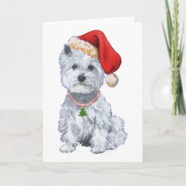 West Highland White Terrier Santa Claus Holiday Card (Front)