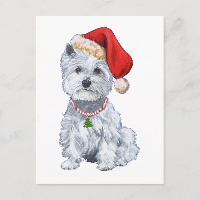 West Highland White Terrier Santa Claus Holiday Postcard (Front)